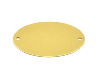 Brass Stamping Cabochon, 10 Raw Brass 2 Holes Stamping Tag Connectors, Cabochon Tags, Findings (32x24mm) Brs 593 A0175