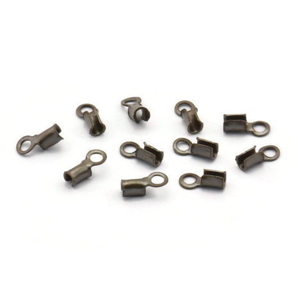 Antiekkoperen sluiting, 100 antiek koperen koordsluiting met lus, onderdelen (6 x 2 mm) L031