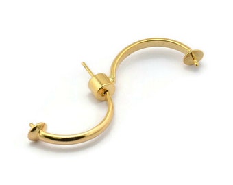 Gold Earring Wire, 4 Gold Plated Brass Earring Studs Setting for Pearl, Jewelry Findings (28mm) Q0823