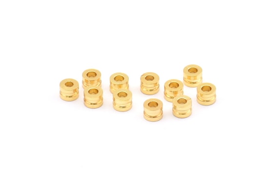 Gold Spacer Bead, 25 Gold Plated Brass Spacer Beads (4x3mm) D0072