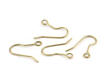 Brass Ear Wires, Earring Hooks, 100 Raw Brass Earring Setting for Pearl, Brass Findings, Crafts (19x16x0.7mm) BS 2135