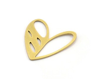 Brass Heart Charm, 24 Raw Brass Heart Connectors, Findings (18x18x0.60mm) A3477
