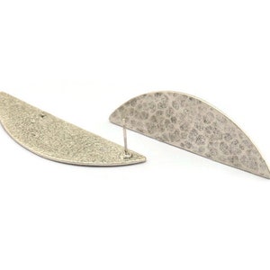 Silver Half Moon, 2 Hammered Antique Silver Plated Brass Semi Circle Stud Earrings (51x16x1mm) N1024
