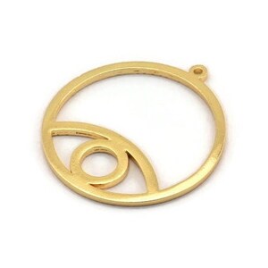 Gold Eye Charm, Gold Plated Brass Eye Pendant With 1 Loop, Finding (37x34x1.5mm) N1344
