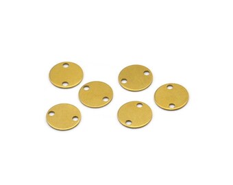 Brass Round Connector, 500 Raw Brass Round Connectors With 2 Holes, Stamping Tags (8mm) A0253