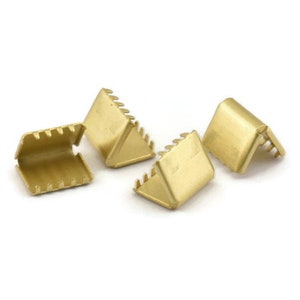 Brass Ribbon Crimp, 12 Raw Brass Ribbon Crimp Ends (11mm) D0380