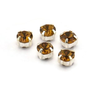 12 Amber Crystal Rhinestone Beads With 4 Holes Brass Setting for SS24, Charms, Pendants, Earrings - 5.3mm SS24