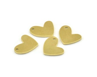 Brass Heart Charm, 12 Raw Brass Heart Charms With 1 Hole (14x11x1mm) M855