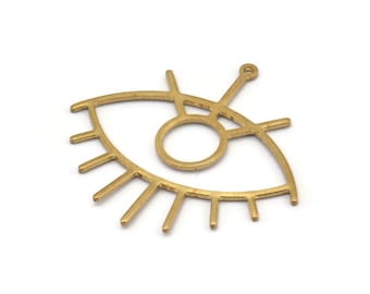 Brass Eye Charm, 6 Raw Brass Eye Charms With 1 Loop, Pendants, Earrings (42x38x1mm) D0649