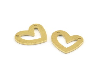 Brass Heart Charm, 12 Raw Brass Heart Charms With 2 Holes (16x14x1mm) M866