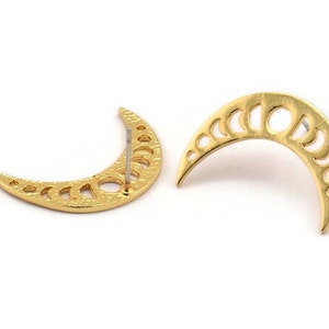 Gold Mond Ohrstecker, 2 Vergoldete Messing Mondphasen Ohrstecker (24x7x1.2 mm) N1320