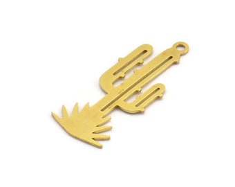 Messing cactusbedel, 12 onbewerkte koperen cactusbedel met 1 lus (30 x 12 x 0,60 mm) A4530