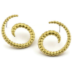 Brass Horn Earring, 2 Raw Brass Horn Stud Earrings (30x24x3.5mm) N1045