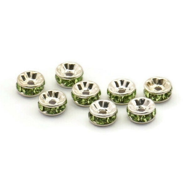 Vintage Green Bead, 12 Vintage Silver Swarovski Rondelle Beads (5x2.5mm) Y281 Y273