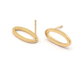 Pendiente ovalado dorado, 4 pendientes de botón ovalados de latón bañados en oro (16 x 8 x 1,5 mm) D1564 A1433