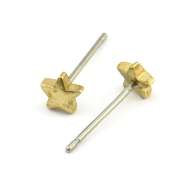 Star Earring Stud, 12 Stainless Steel Earring Posts With Raw Brass Star Earring Stud, Ear Studs (5x14.5mm) E332