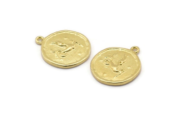 Brass Capricorn Charm, 4 Raw Brass Capricorn Charms With 1 Loop (17x20mm) F-96
