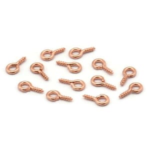 Screw Eye Pin, 100 Rose Gold Tone Brass Screw Hook Eye Pins (8x4mm) A1051