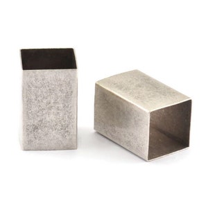 Silver Square Tubes, 6 Antique Silver Plated Brass Square Tubes (16x25mm) Bs 1525