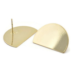 Gold Semi Circle Earring, 2 Gold Plated Brass Half Moon Stud Earrings (26.5x17.5x0.50mm) D986 A1307 Q1065