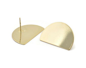 Brass Half Moon Earring Post Gold Semi Circle Earring Stud - Etsy
