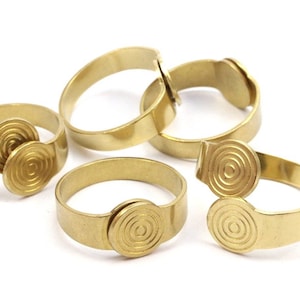 Brass Ring Setting, 20 Raw Brass Adjustable Ring Blanks (18-19mm) Mn51