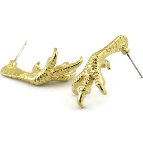 Brass Paw Earring, 2 Raw Brass Bird Paw Stud Earrings (33x15mm) N1078