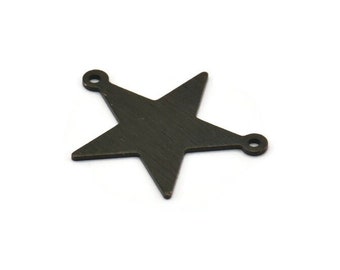 Charm Stella Nera, 8 Charm Stella In Ottone Nero Ossidato Testurizzato Con 2 Anelli (27x22x0.80mm) M01576