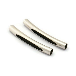 Silver Noodle Tube, 24 Antique Silver Plated Brass Curved Tube Findings (25x3mm) A0707 H0671