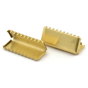 Brass Ribbon Crimp, 12 Raw Brass Ribbon Crimp Ends (20mm) D0089