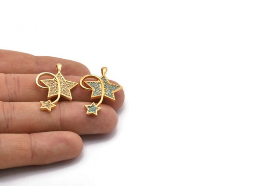 Brass Star Pendant Rose Guartz Star Earring Charms Iron Loop Gold Tone Plated Brass – 15.94x12.86x6.51mm – NS1579J Natural Stone