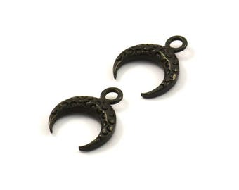 Black Moon Charm, 6 Oxidized Brass Black Textured Horn Charms, Pendant, Jewelry Finding (12x3.50x3mm) N0303 S143
