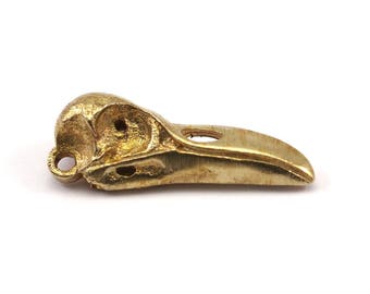 Bird Skull Charm, 4 Raw Brass Bird Skull Necklace Pendants, (27x10x8mm) N0493