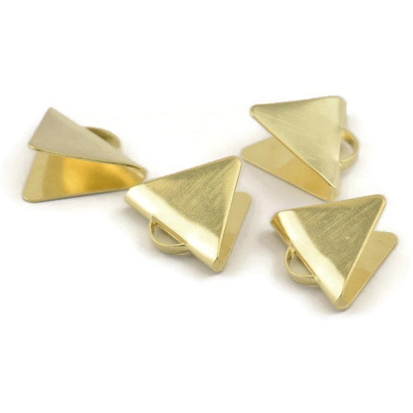 Ribbon End Claps, 50 Raw Brass Triangle Ribbon Crimp Ends With 1 Loop, Jewelry Findings (15x13mm) A1594