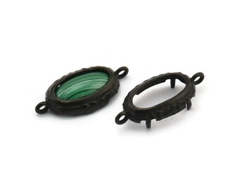 Black Oval Setting, 4 Oxidized Black Brass Oval Settings With 2 Loops and 1 Pad Setting (23x11x5.5mm) E202