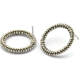 Silver Circle Earring, 2 Antique Silver Plated Brass Circle Stud Earrings (25x4mm) N1697