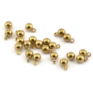 Brass Ball Charm, 12 Raw Brass Ball Charms With 1 Loop (4mm) D1718
