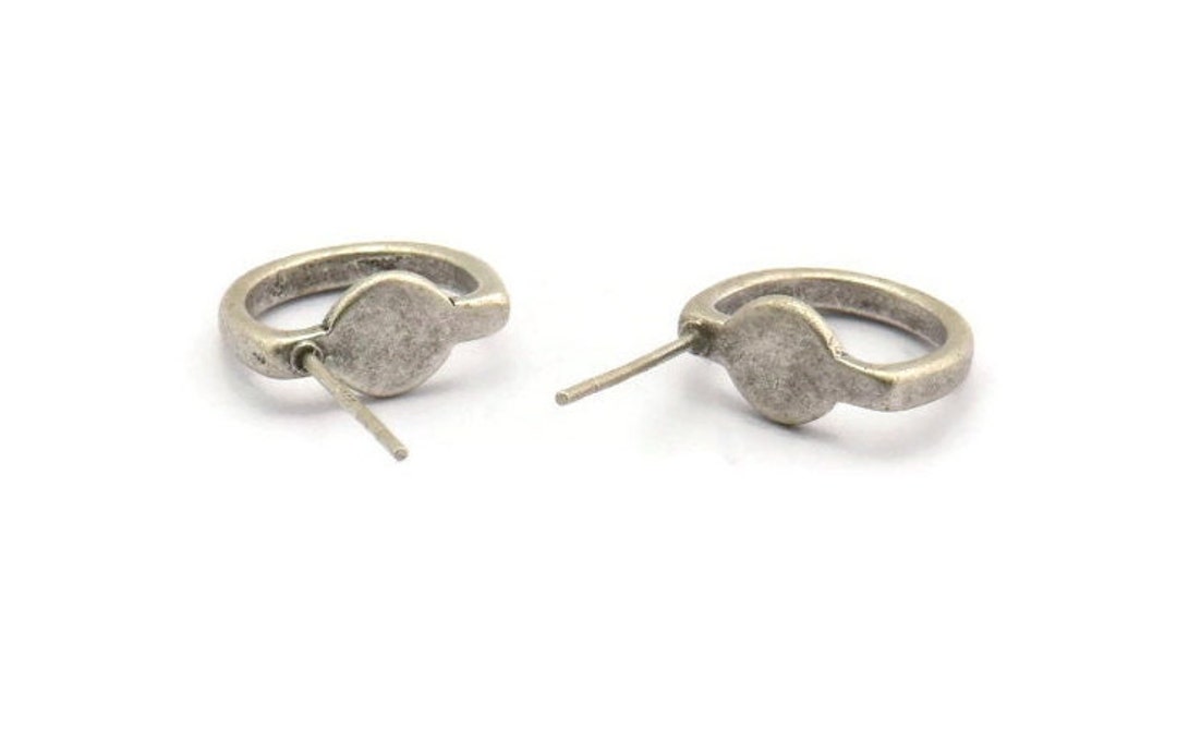 Silver Earring Posts, 8 Antique Silver Plated Brass Stud Silver Earring Posts, 8 Antique Silver Plated Brass Stud