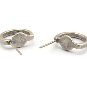 Silver Earring Posts, 8 Antique Silver Plated Brass Stud Earrings (12x10mm) D1308