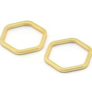 Gold Hexagon Ring, 3 Gold Plated Hexagon Connectors, Rings (25x2x2mm) D0136 Q0004