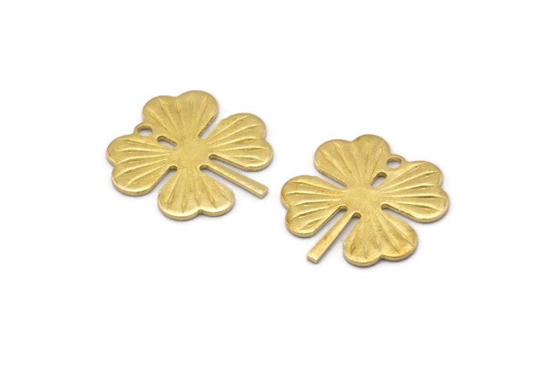 Brass Leaf Charm, 10 Raw Brass Four Leaf Clover Charms With