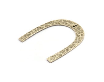 Dije geométrico de plata, dos colgantes en forma de U de latón antiguo bañado en plata martillada con dos agujeros, dijes y accesorios (42 x 36 x 1 mm) N0931 H0992