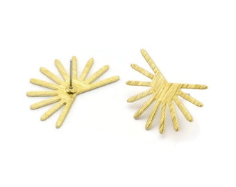 Brass Sun Earring, 6 Textured Raw Brass Sun Stud Earrings (18x25x0.80mm) M02283 A2534