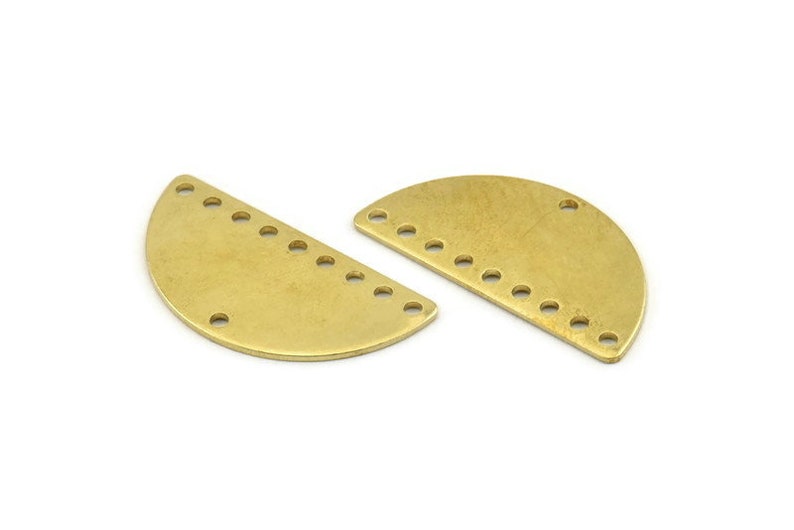 10 Raw Brass Semi Circle Blanks With 10 Holes A1573 Half Moon Charm 30x15x0.80mm