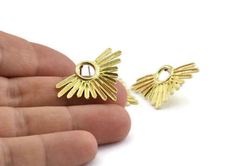 Brass Sun Earring 33x21mm N948 A1487 2 Raw Brass Sun Stud Earrings