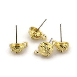 Messing Muschel Ohrring, 6 Rohe Messing Muschel Ohrstecker mit 1 Schleife, Zubehör (12 x 9 mm) N1514