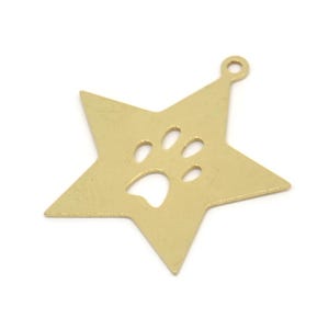 Messing Stern Charm, Messing Messing Pfote gemustert sternförmige Charms mit 1 Schleife, Charm Anhänger (25x24x0.60 mm) SMP2629