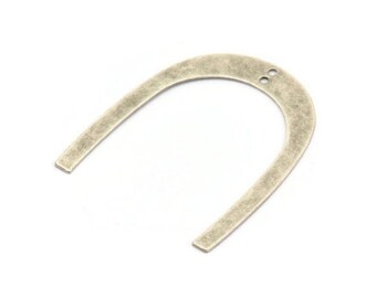Silver Geometric Charm, 4 Antique Silver Plated Brass U Shaped Pendants With 2 Holes, Charms, Findings (42x35x0.50mm) E590