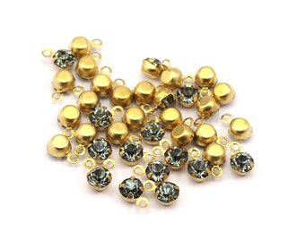 Black Diamond Rhinestone Charms, 24 Black Diamond Rhinestone Charms with Raw Brass Setting for SS18 (4.3/4.4mm) Y374 Y235