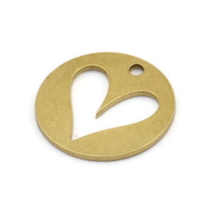 Brass Heart Charm, 8 Raw Brass Heart Charms With 1 Hole (20x1mm) A3144